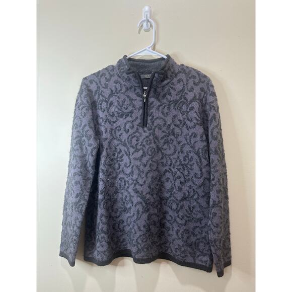 MFH Knits Sweater Sz M Purple Baby Alpaca Quarter Zip Long Sleeve Paisley - Picture 3 of 6
